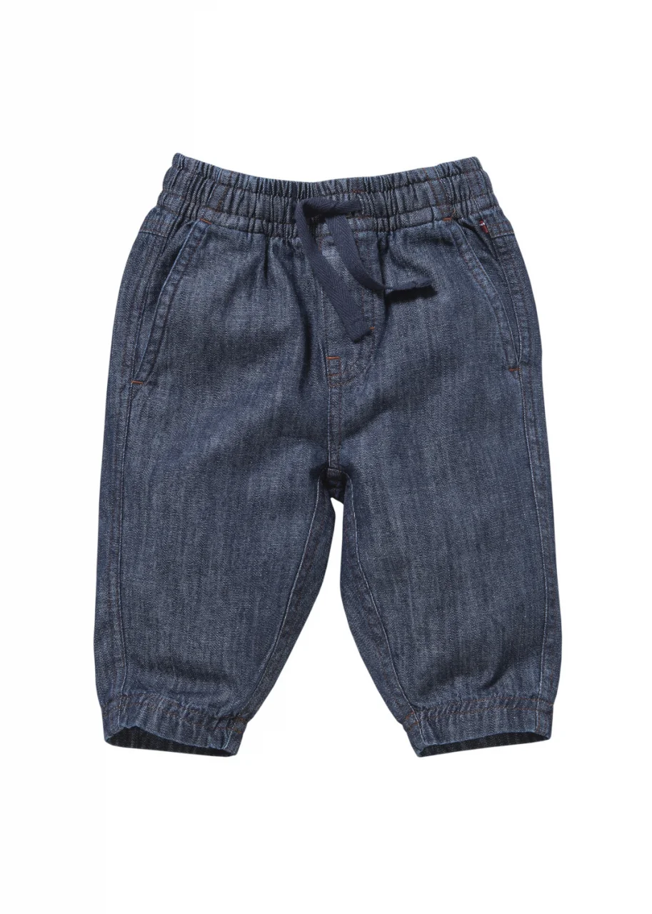 Blue denim trousers for children in pure organic cotton