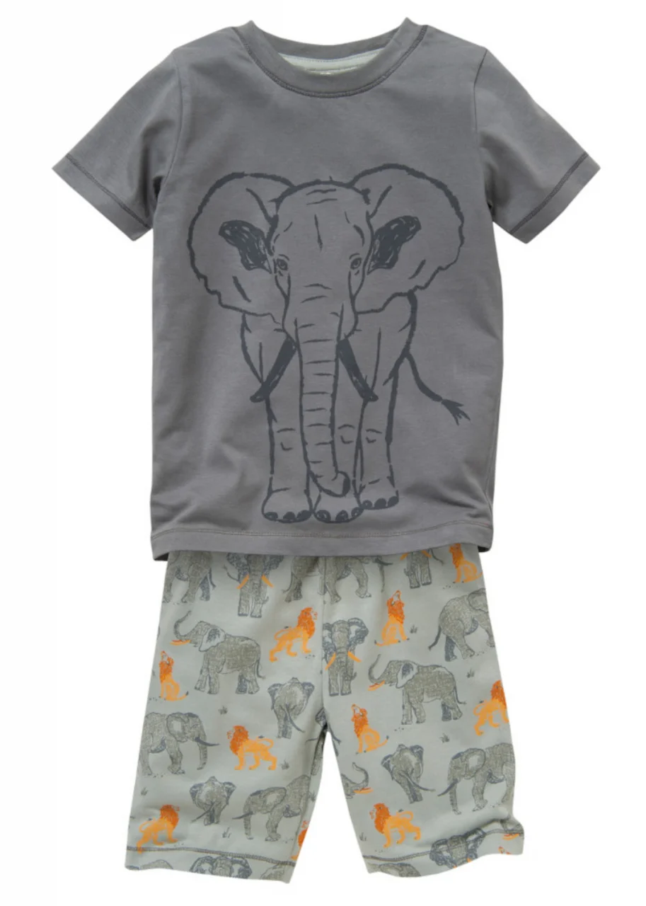 Elephant summer pyjamas for children in pure organic cotton