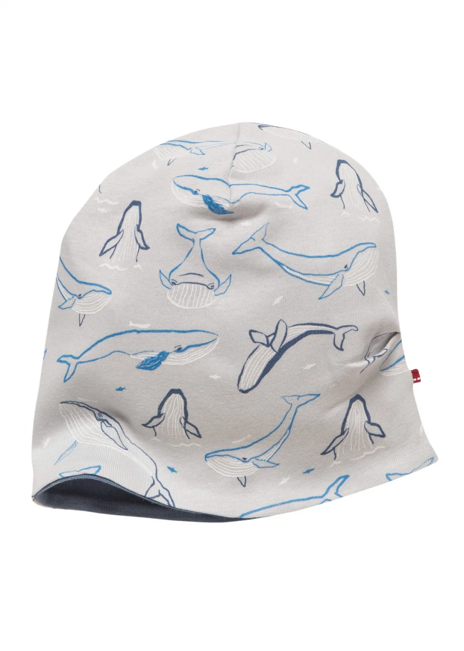 Cappello reversibile Balene per bambini in puro cotone biologico