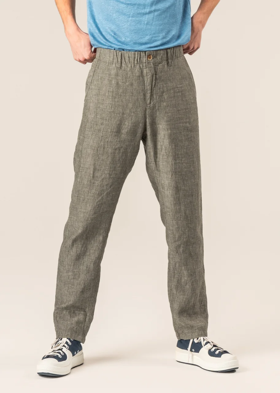 Men's thyme-coloured Oleg trousers in natural linen