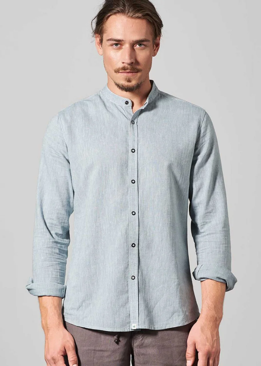 Short-sleeved Men's Shirt in Hemp and White Organic Cotton